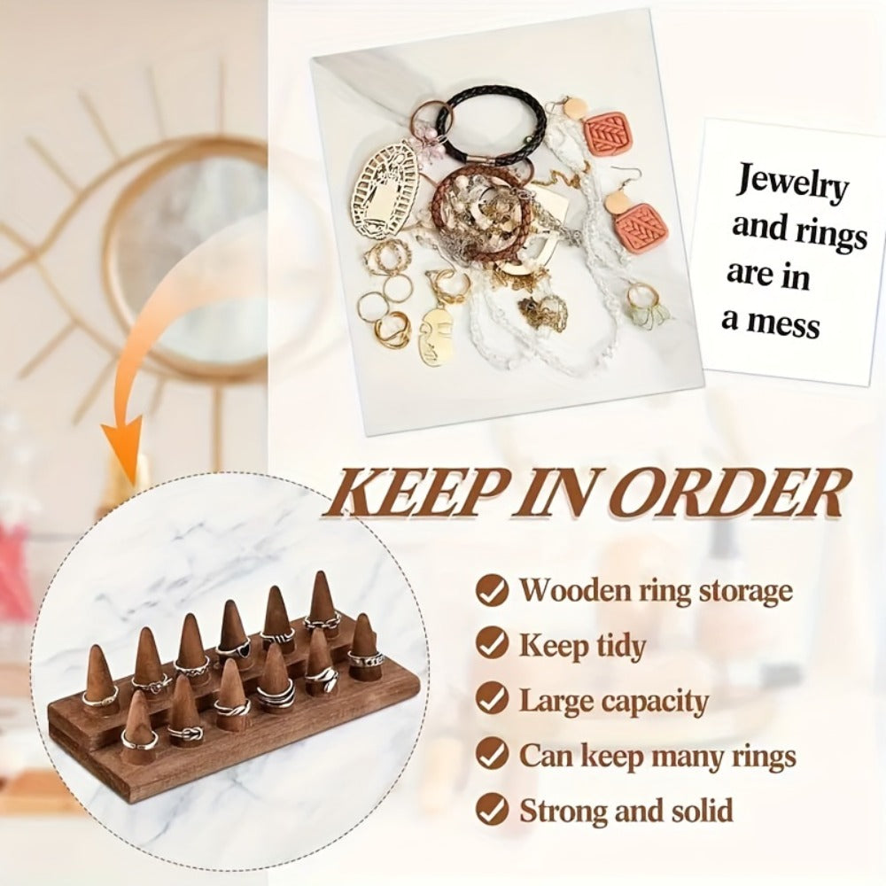 Solid Wood Ring Display Stand ¨C 2-Tier 12-Ring & 3-Tier 18-Ring Jewelry Tower Holder for Rings, Earrings & Accessories, Countertop Organizer for Bedroom Dresser, Vanity & Jewelry Store Display