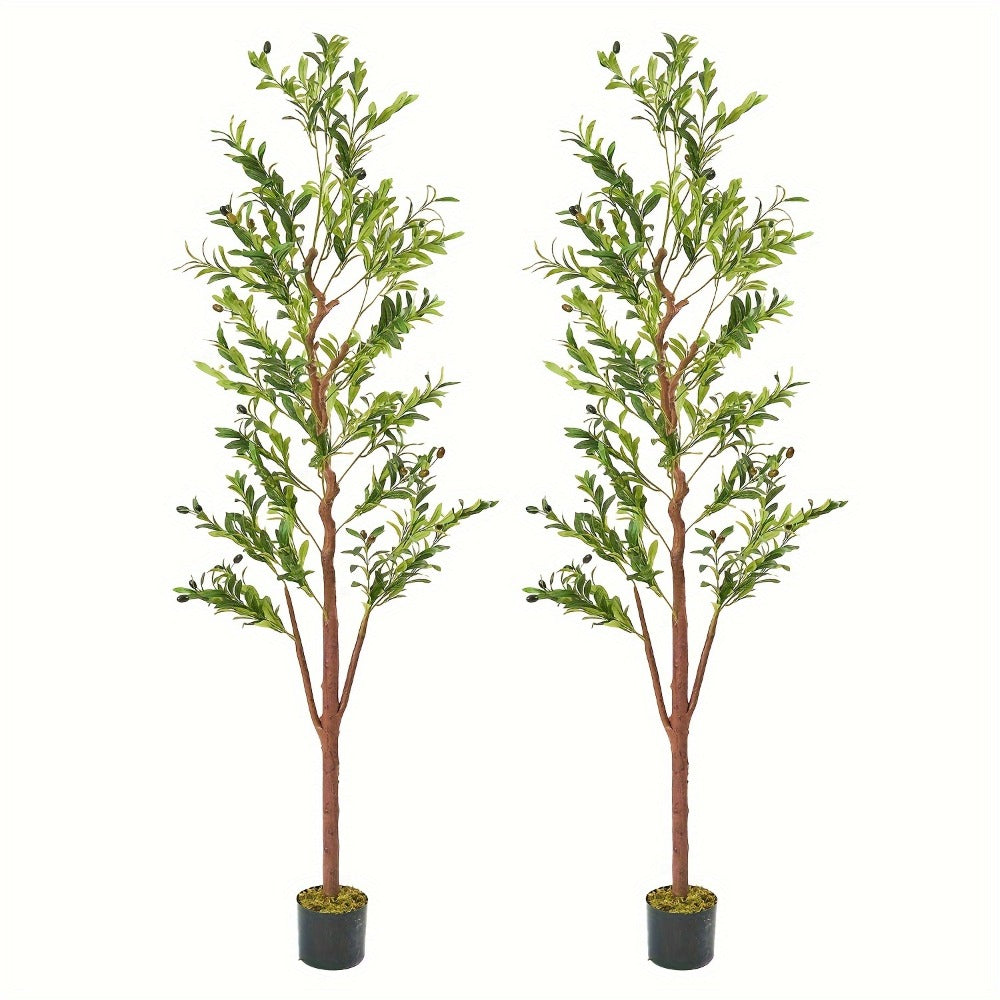 Artificial Olive Tree Large Faux Indoor Tree with Pot ¨C Realistic 5FT 6FT 7FT Multi-Trunk Fake Olive Tree with Leaves & Fruits for Living Room Home Office Entryway Decor