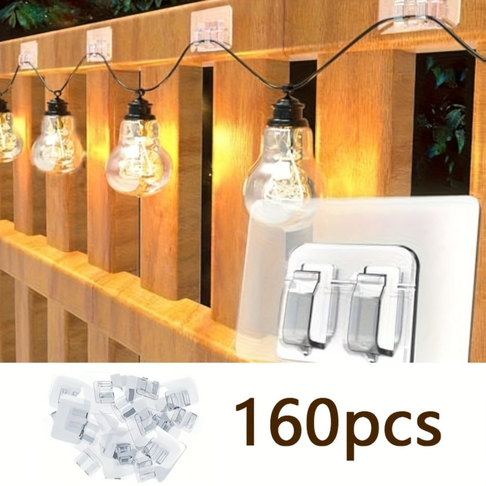Adhesive Hooks for Outdoor String Lights - Waterproof UV-Resistant No-Damage Clips for Christmas Patio Garden Balcony Decor (40/80/160/250/400pcs)