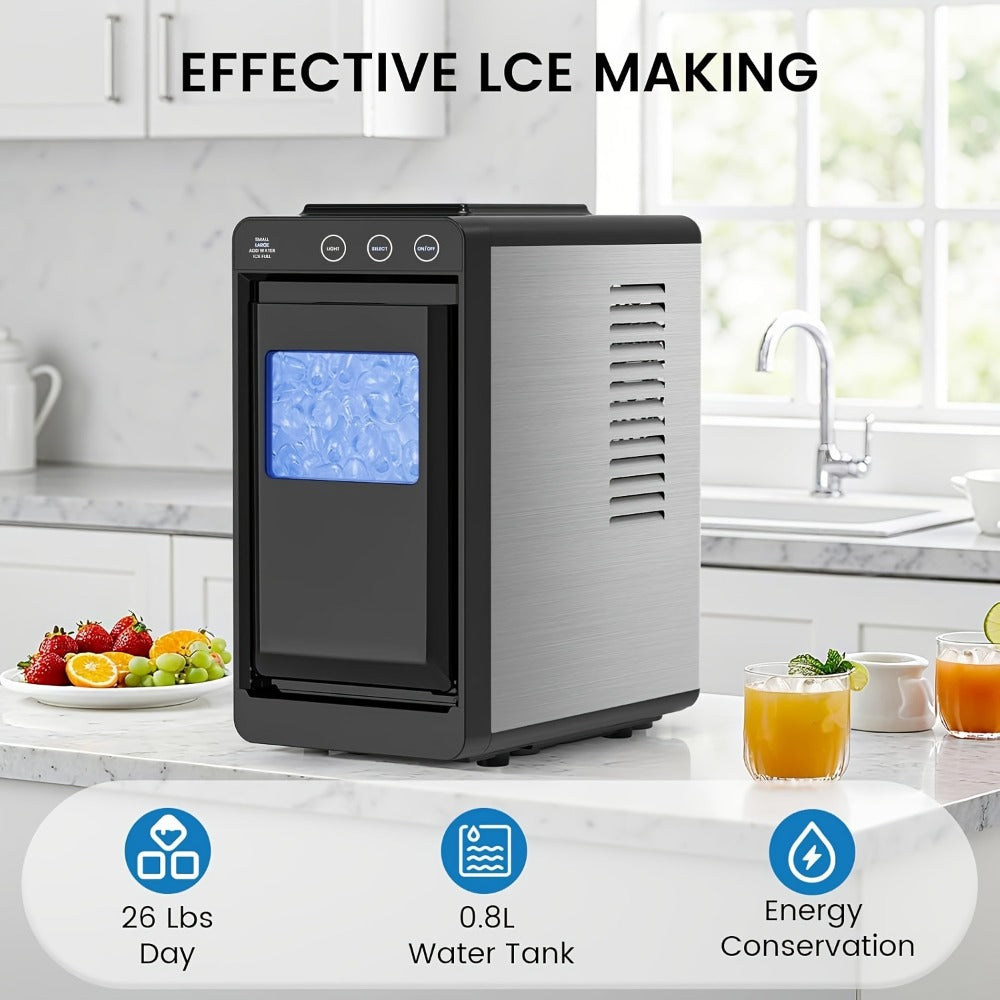 Portable Ice Machine ¨C 28 Lbs/24Hrs, 8 Ice Cubes in 6 Mins, Self-Cleaning, Quiet Compact Countertop Ice Maker with 27oz Tank, 1.1lb Storage Basket & Scoop for Home, Kitchen, Camping & RV