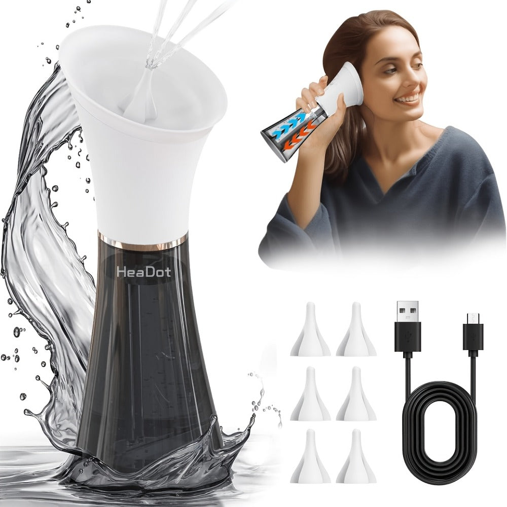 Electric Ear Irrigation Kit Upgraded 4-Speed Dual Tank Design ¨C 6 Tips Hydraulic Ear Wax Removal with Water Temp Sensor, Visual Waste Tank, USB Rechargeable, Nozzle Belt, Safe Home Ear Cleaner
