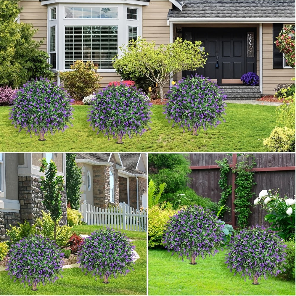 Artificial Topiary Ball Trees for Outdoor & Indoor Decor ¨C UV Resistant Faux Lavender, Azalea & Pansy Shrubs with Ground Spike ¨C Evergreen Fake Plants for Front Porch, Garden & Backyard (Single & 2 Pack)