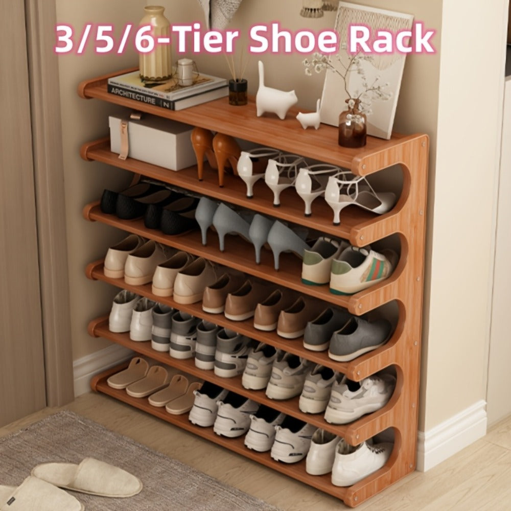 3/5/6-Tier Shoe Rack, Wood Grain Finish, Multi-Layer Freestanding Shoe Storage Organizer for Entryway, Hallway & Dorm Room, Easy Assembly, Space-Saving Design, Brown