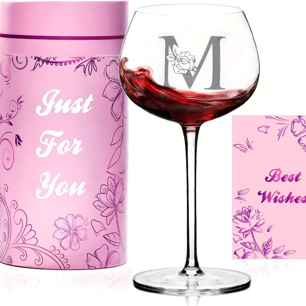Personalized Wine Glass Gift for Women ¨C A-Z Initial Letter Monogrammed Wine Glass with Gift Box & Greeting Card ¨C Unique Birthday, Christmas & Mother's Day Gift for Mom, Best Friend & Sister