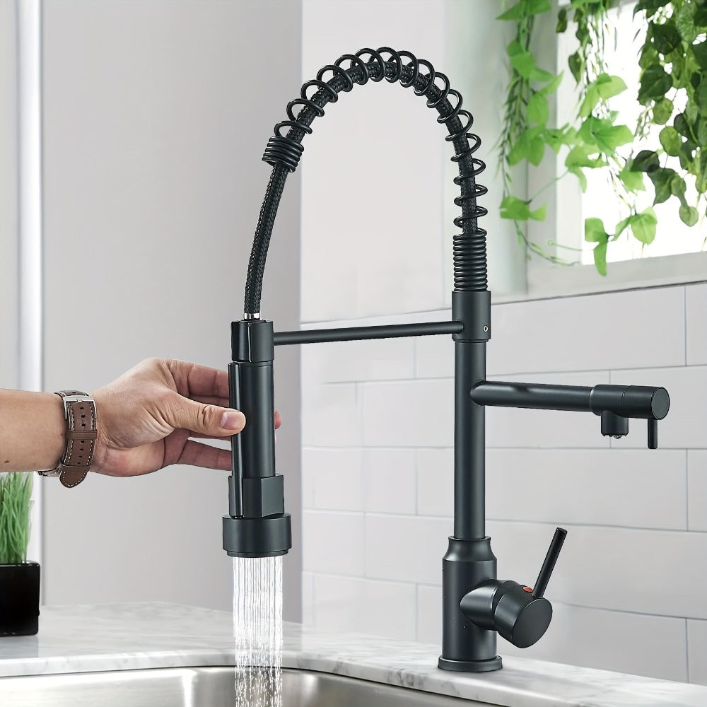 Kitchen Faucet with Pull Down Sprayer Single Handle Single Hole High Arc Spring Commercial Sink Faucet ¨C 360¡ã Swivel Splash-Proof Nozzle, Matte Black Chrome Brushed Nickel, Modern Monobloc Mixer Tap