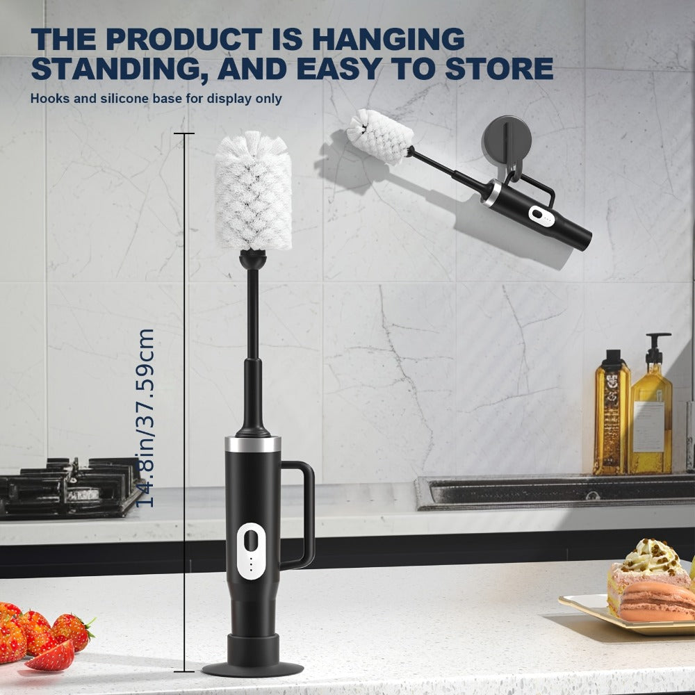 Electric Cup Scrubber Bottle Brush Cleaner ¨C 2-Speed IPX6 Waterproof, Type-C Rechargeable, Deep Cleans 40oz Mugs, Tumblers & Hydration Bottles, Long Straw Brush Included, Wall Mount Storage, Kitchen Cleaning Tool
