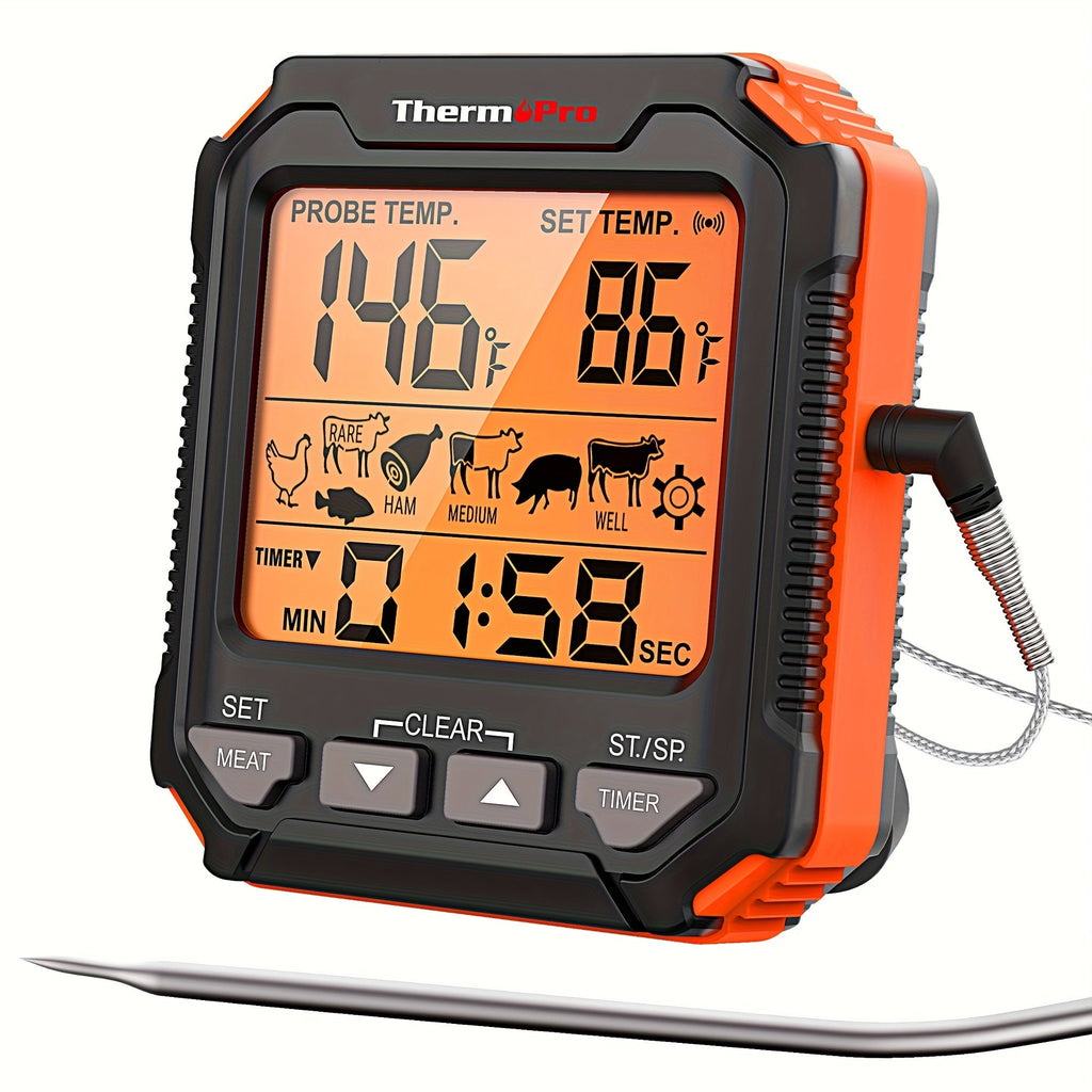 Digital Meat Thermometer with Probe Backlit Display Temp Alert for BBQ Smoker Oven Cooking - 6 Meat Presets 3 Doneness Levels Wide Range 14¡ãF to 572¡ãF Countdown Timer Kitchen Cooking Thermometer