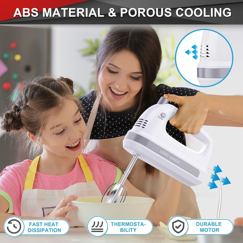 Hand Mixer Electric 300W with Stainless Steel Attachments & Storage Case - 5-Speed Control for Baking Cakes, Eggs & Whipping Cream, Compact Kitchen Handheld Mixer for Home Use