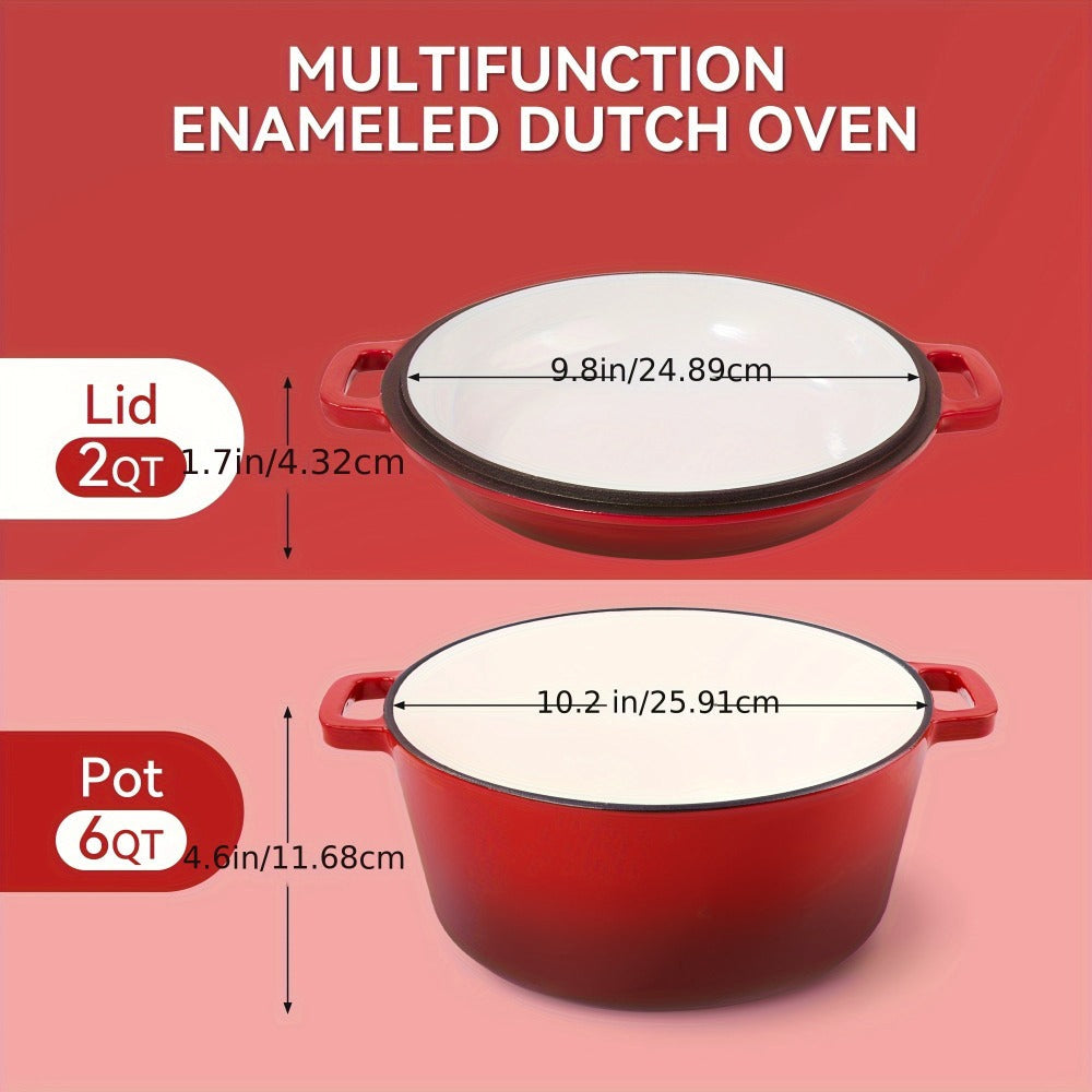 Dutch Oven 6 Quart Enameled Cast Iron 2-in-1 Pot and Bread Baker Nonstick Oven Safe to 500¡ãF Dual Handles Compatible with All Stovetops Including Induction for Bread Baking Cooking Stewing Braising