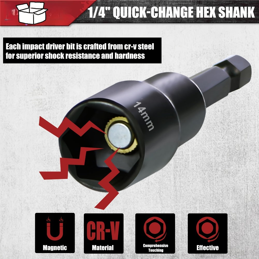 Magnetic Nut Driver Set 47pcs - Magnetic Screwdriver Bits & Socket Set, SAE 1/4¡±-9/16¡± & Metric 6-14mm, 1/4¡± Hex Shank, Strong Magnetism, for Drill & Impact Driver, Home & Professional Use