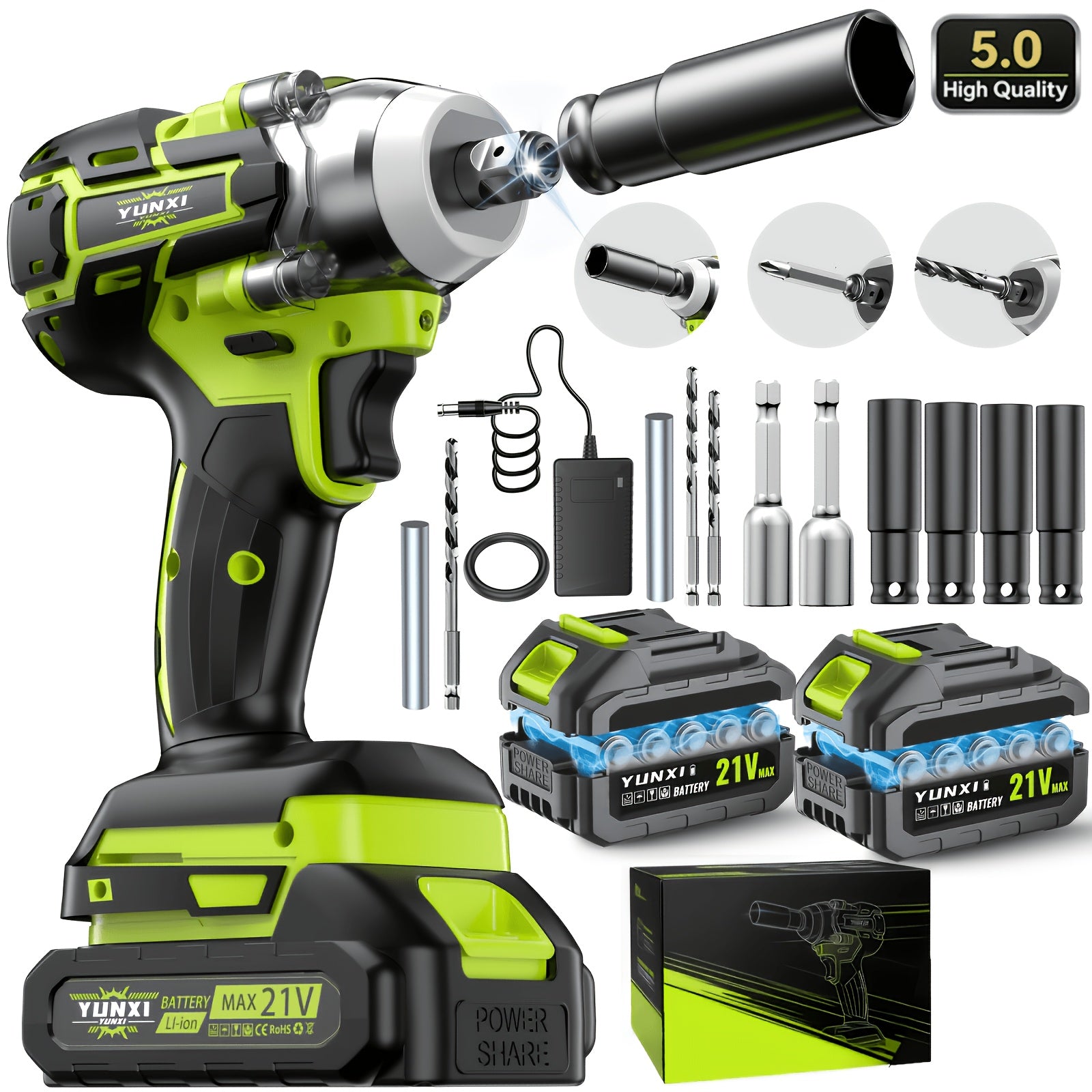 Cordless Impact Wrench Brushless Motor 3-in-1 High Torque ¨C Rechargeable Battery, Lightweight Design, Variable Speed, for Car Repair, Auto Mechanic, Construction, Workshop & Household Maintenance ¨C Multiple Battery & Accessory Configurations