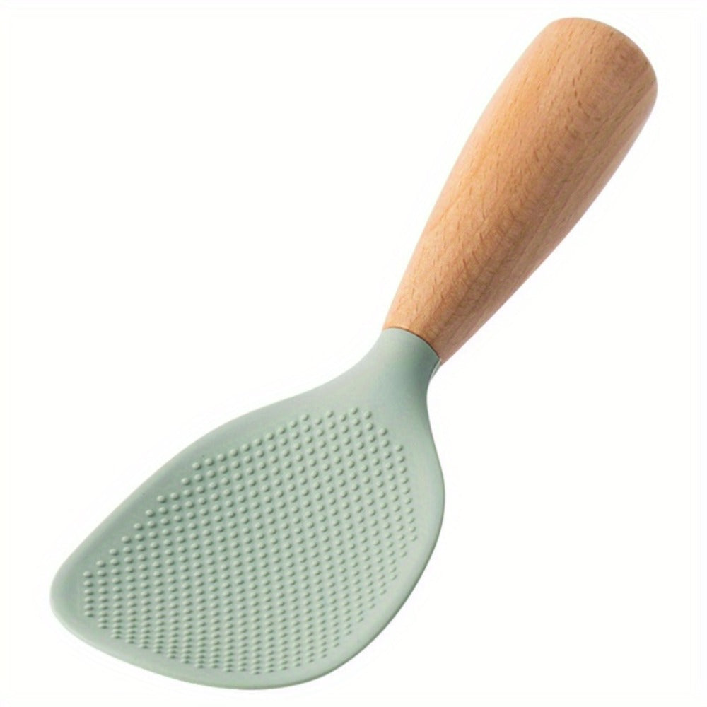 Silicone Rice Spatula Serving Spoon 2 Pack Wooden Handle Heat Resistant Durable Standing Spoon for Nonstick Pans Rice Cookers Grains Potato Server Kitchen Utensil Orange