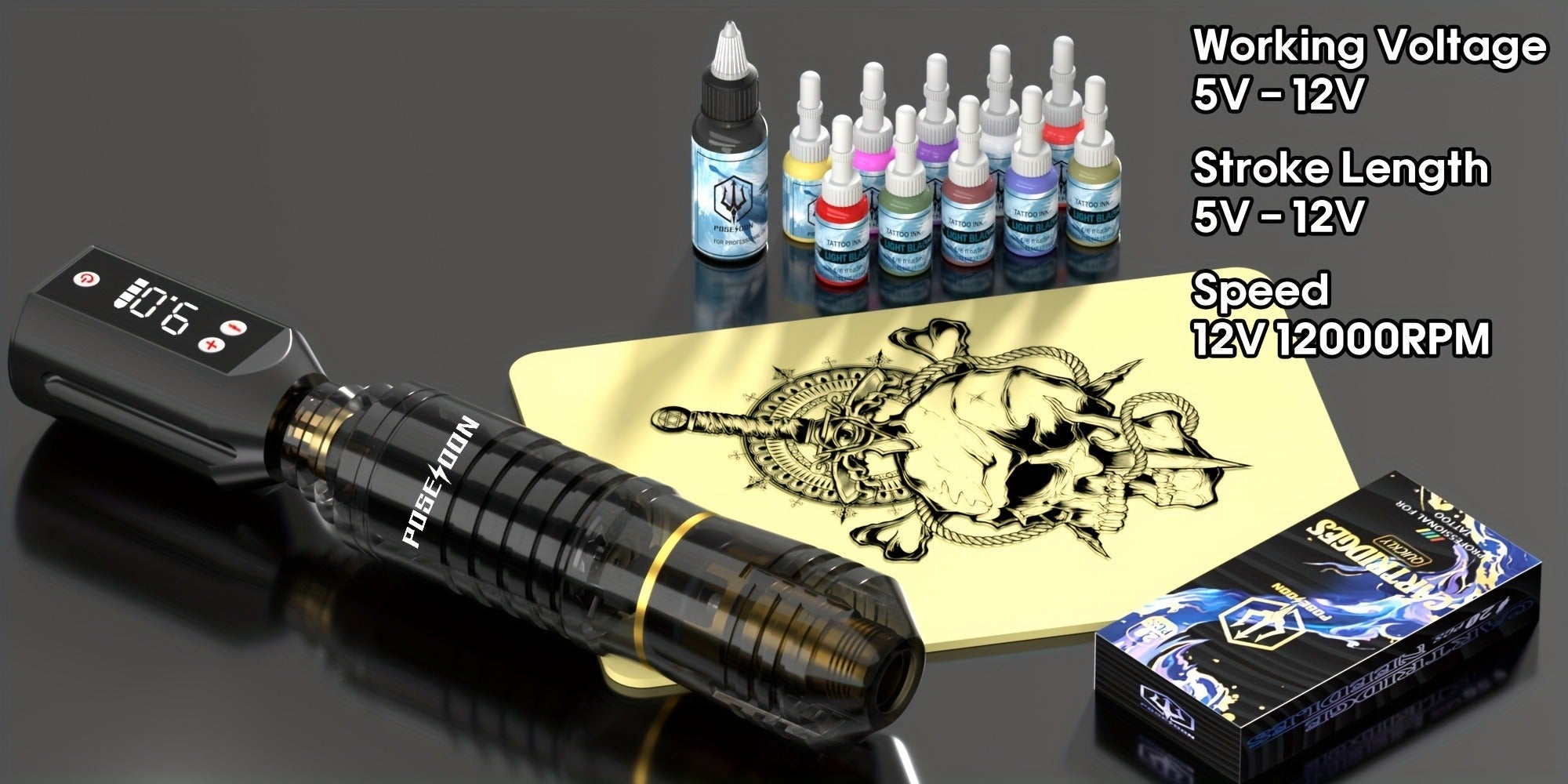 Tattoo Pen Kit Wireless Battery Tattoo Gun with LCD Screen, 1500mAh Cordless Rotary Tattoo Machine, 10pcs Cartridge Needles, 11 Color Inks & Power Supply ¨C Complete Tattoo Kit for Beginners & Artists