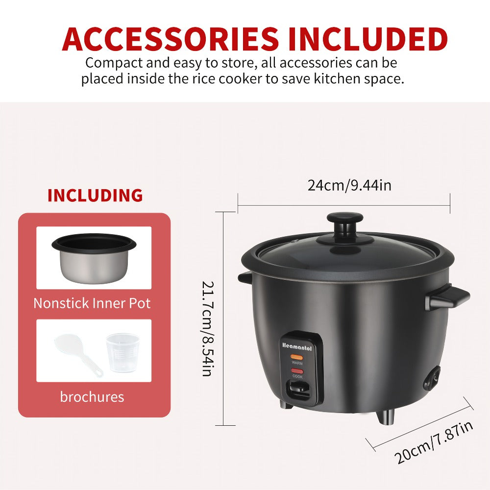 Rice Cooker & Yogurt Maker 3-Cup Nonstick ¨C 1.5Qt Multicooker with Auto Keep Warm, One-Touch Operation, Stainless Steel Inner Liner & Steamer for Grain, Oatmeal & More