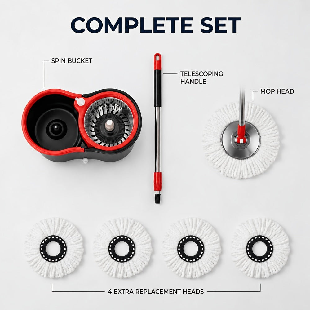 Spin Mop and Bucket Set 360¡ã with 4 Microfiber Mop Heads ¨C Wringer Bucket Floor Cleaning Kit for Hardwood Tile Laminate ¨C Spinning Mop System Home Kitchen