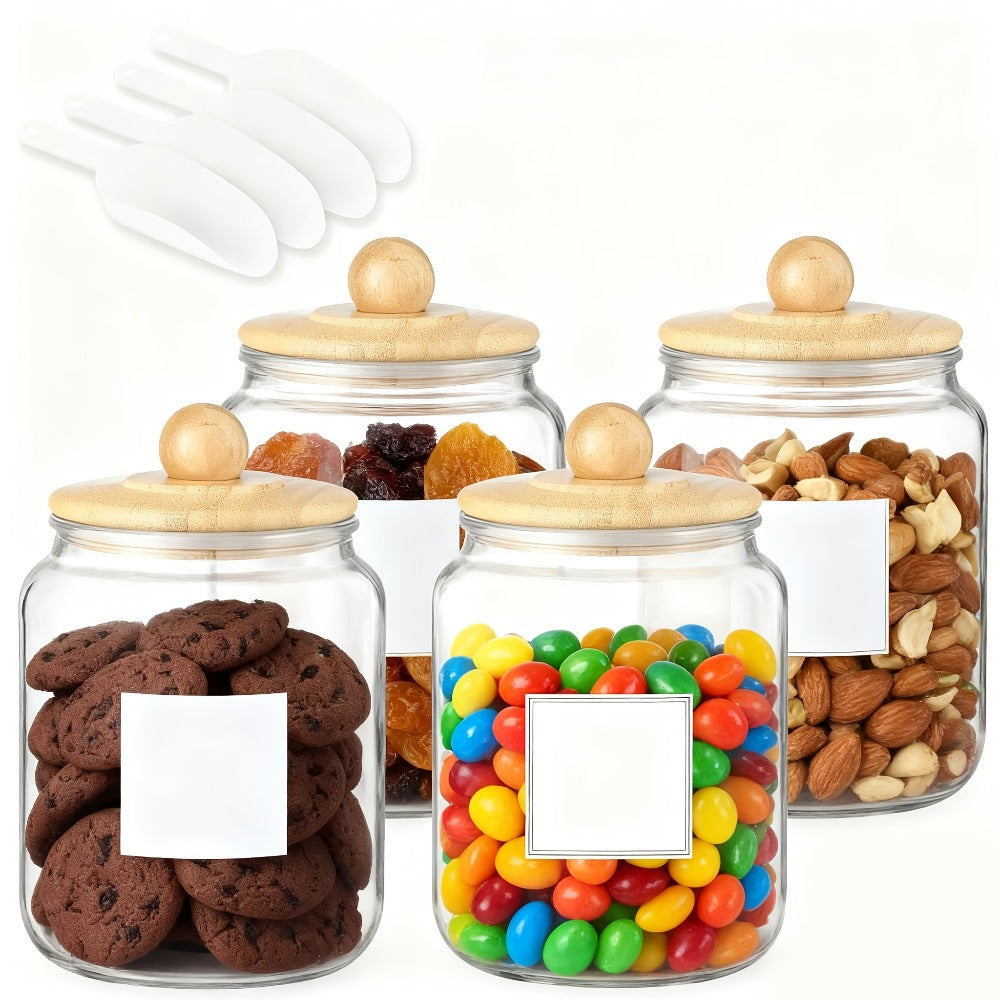 Half Gallon Glass Jars with Lids Airtight Set of 4 | Large Clear Storage Containers for Pantry, Kitchen & Laundry Room ¨C Wide Mouth Food Organization Jars with Bamboo Lid Option