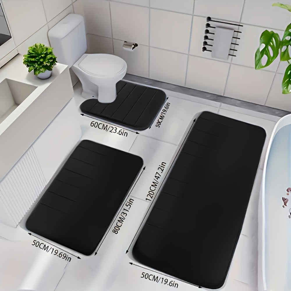 Memory Foam Bath Mat Set 3-Pack Non-Slip Soft Plush Absorbent Bathroom Rug for Shower Kitchen Bedroom Indoor Use