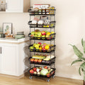 6-Tier Stackable Metal Wire Storage Basket Organizer with Wheels - Rolling Kitchen Pantry Rack for Fruits Vegetables Utensils, Space-Saving Open Shelf
