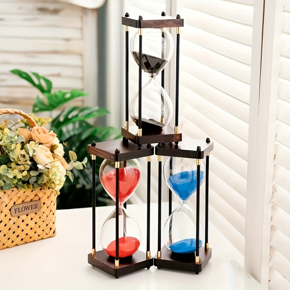 Hourglass Timer 60 Minute Wooden Sand Timer Decorative Glass - Vintage Home Decor for Kitchen, Office & Bedroom | Great Gift for Birthday, Christmas, Valentine's Day & Thanksgiving | 11.81x3.74in