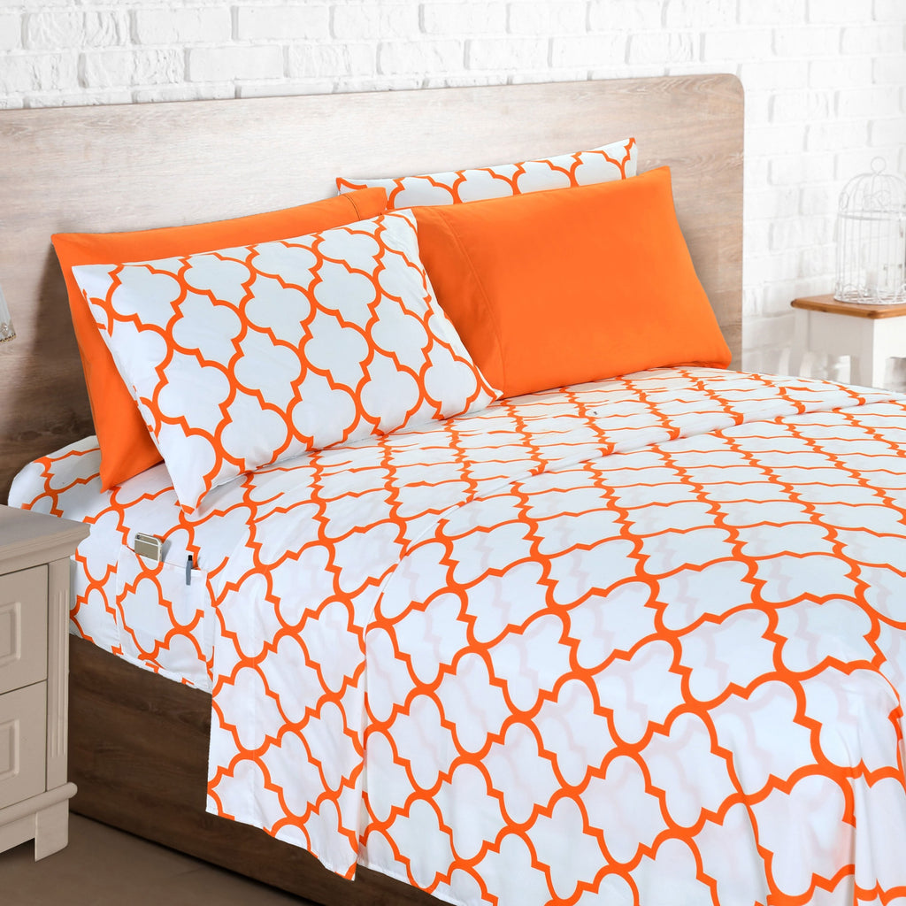 Bed Sheet Set 6-Piece Geometric Trellis, Ultra Soft Microfiber Sheets with 16-Inch Deep Pocket Fitted Sheet, Fade & Wrinkle Resistant, Machine Washable Hotel Quality Bedding for Twin Full Queen King