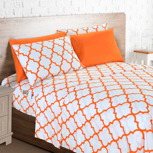 Bed Sheet Set 6-Piece Geometric Trellis, Ultra Soft Microfiber Sheets with 16-Inch Deep Pocket Fitted Sheet, Fade & Wrinkle Resistant, Machine Washable Hotel Quality Bedding for Twin Full Queen King