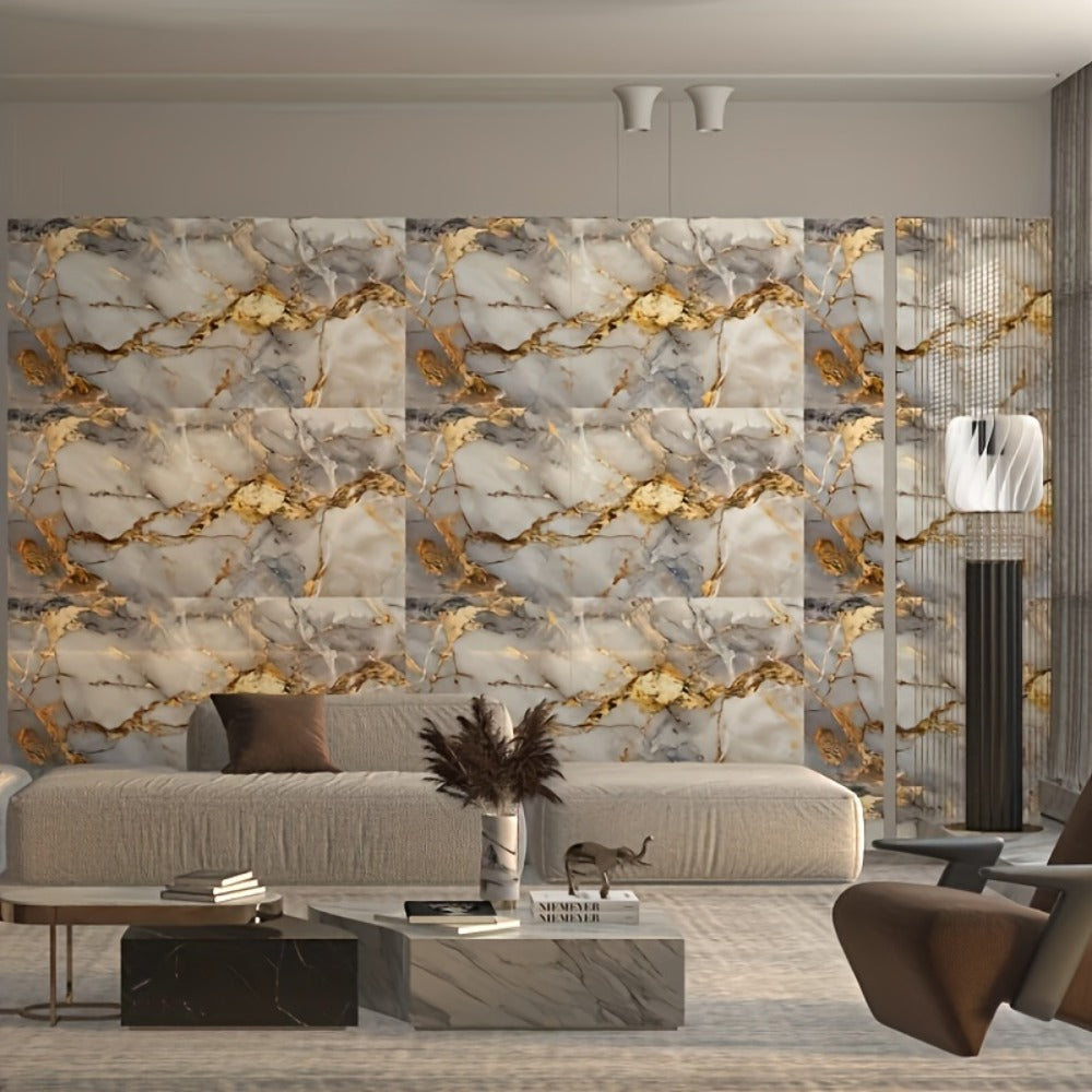 Peel and Stick Wall Tiles 50/100pcs Waterproof PVC Marble Self Adhesive Vinyl Tile Stickers for Bathroom Kitchen Living Room, TV Backdrop Shower Wall Panels Modern Home Decor Easy Installation