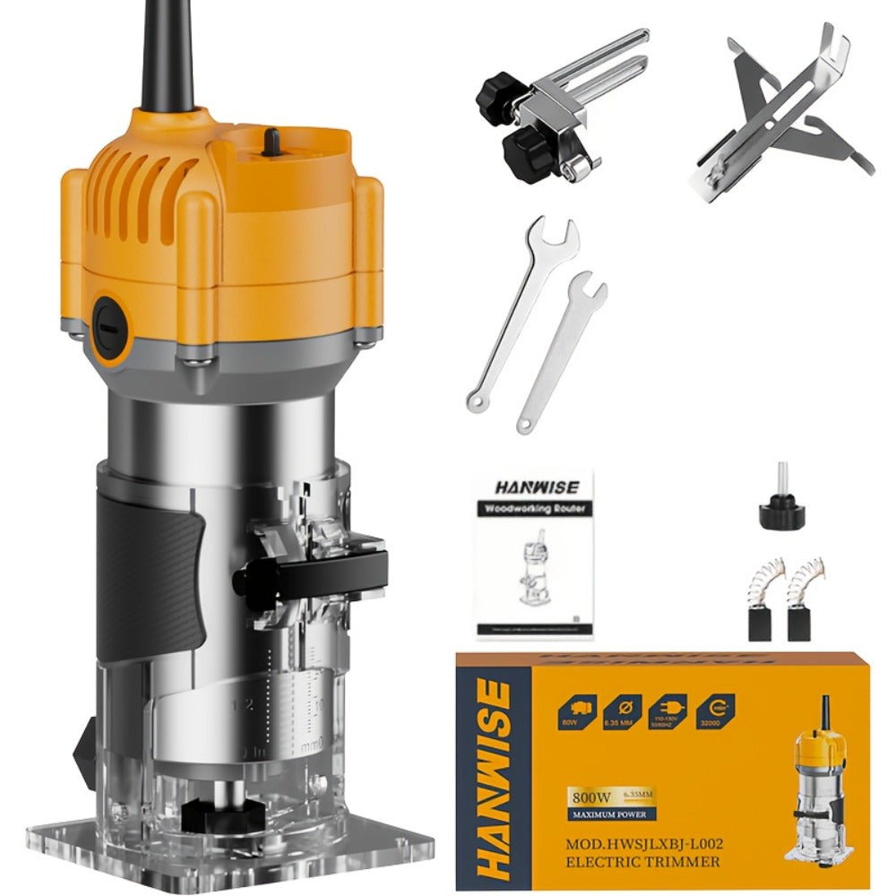 Wood Router Edge Trimmer 800W 6.1Amp Compact Hand Router Tool 35000RPM with Variable Speed, 1/4¡± Collet, Router Bit Set for Woodworking Slotting Carving Edge Treatment DIY Projects