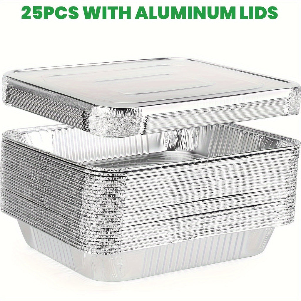 Disposable Aluminum Pans with Lids 25 Pack ¨C 9x13 Half Size Heavy-Duty Foil Baking Trays for Roasting, Reheating & Cooking ¨C Oven & Steam Table Safe, Chafing Dish Pans for Home & Commercial Use
