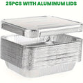 Disposable Aluminum Pans with Lids 25 Pack ¨C 9x13 Half Size Heavy-Duty Foil Baking Trays for Roasting, Reheating & Cooking ¨C Oven & Steam Table Safe, Chafing Dish Pans for Home & Commercial Use