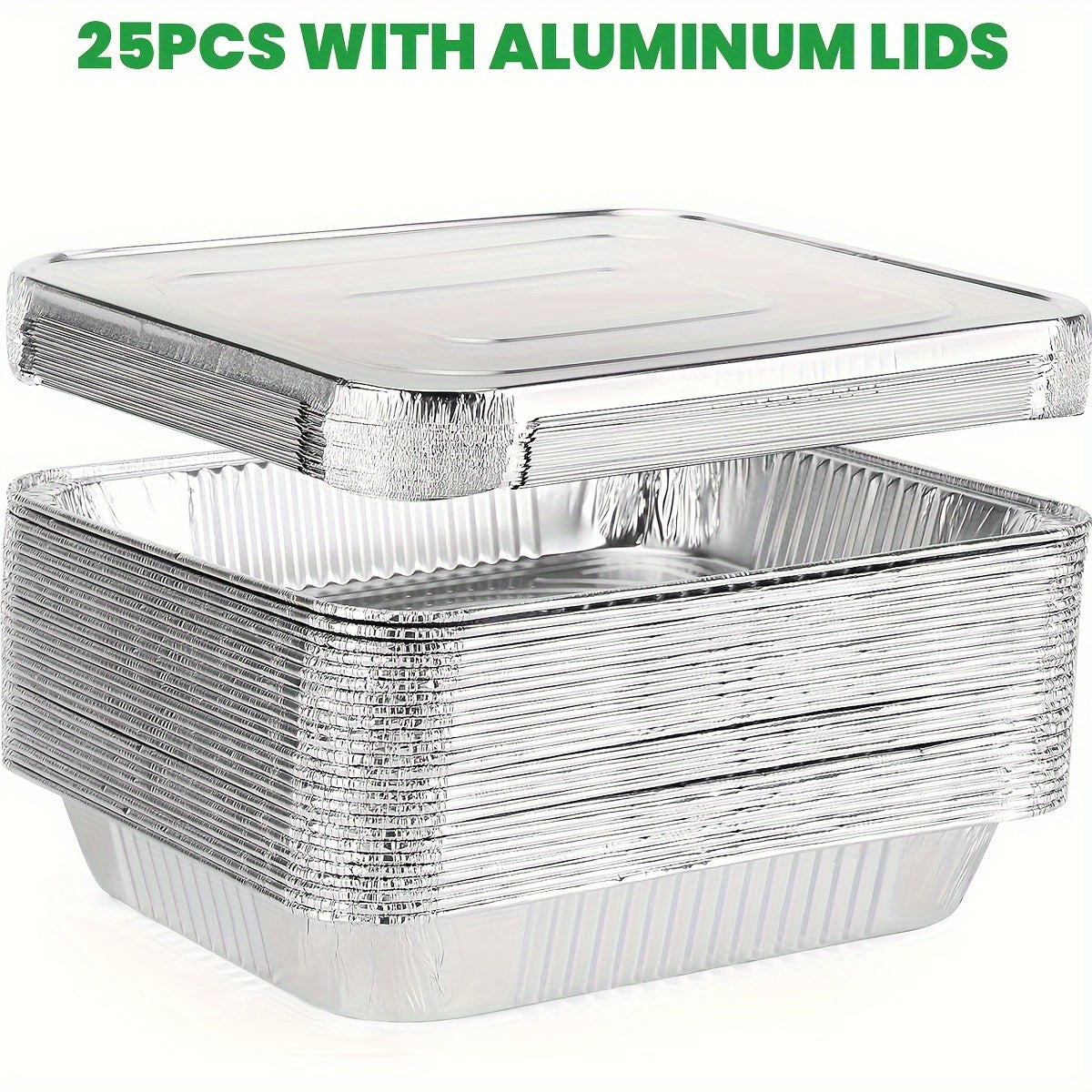 Disposable Aluminum Pans with Lids 25 Pack ¨C 9x13 Half Size Heavy-Duty Foil Baking Trays for Roasting, Reheating & Cooking ¨C Oven & Steam Table Safe, Chafing Dish Pans for Home & Commercial Use