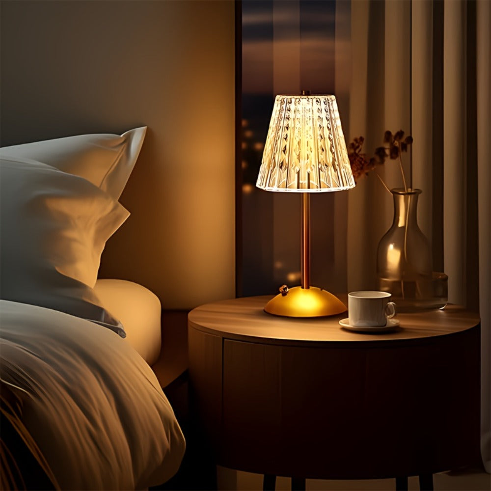 Crystal Atmosphere Lamp Portable ¨C 3-Color Adjustable Touch LED Table Light with Retro Golden Design for Home, Dining Table & Restaurant Ambiance (Starlight / Pumpkin / Trumpet)