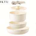 Nonstick Cookware Set 5-Piece Detachable Handle Aluminum Pots and Pans ¨C Space-Saving Stackable Induction Compatible | 8 & 10 Inch Frying Pan Soup Pot Universal Lid | White Pink Beige Coral Pink