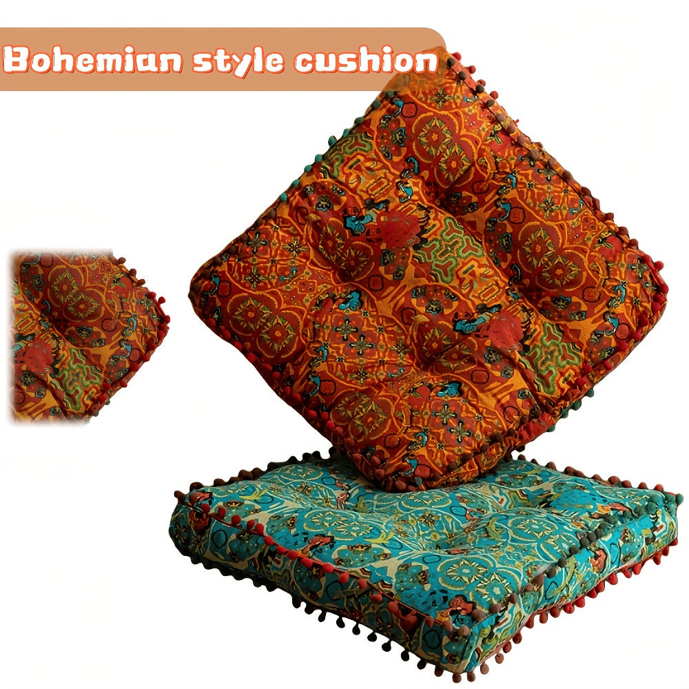 Moroccan Boho Chair Cushion Seat Pad with Cover Fiberfill Stuffed Bohemian Floor Cushion for Outdoor Indoor Chairs Benches Living Room Bedroom Hand Washable Decor