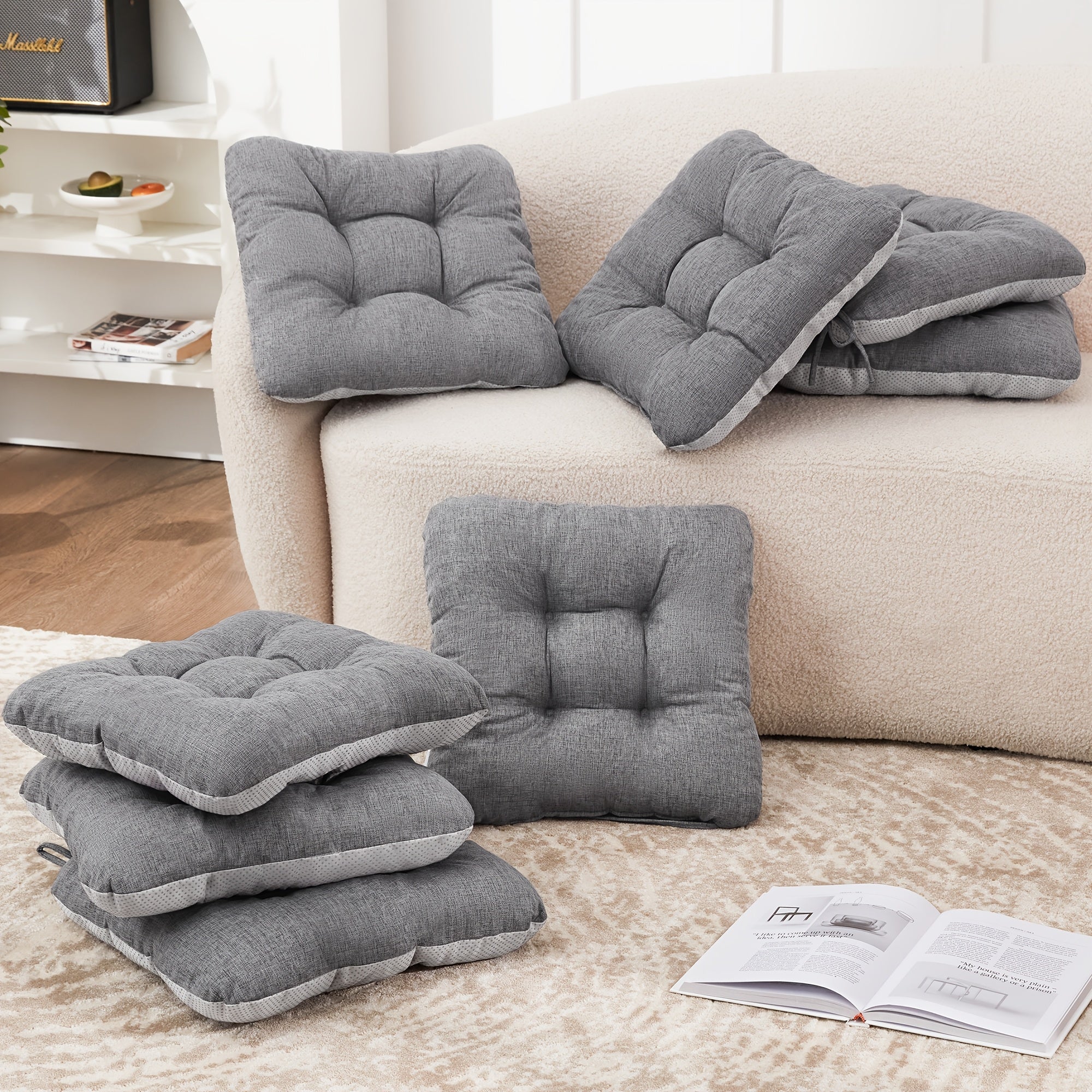 Memory Foam Chair Cushions 4/8 Pack, Non-Slip Seat Pads for Dining Chairs, Kitchen, Office & Patio ¨C Indoor Outdoor Chair Pads M/L Size