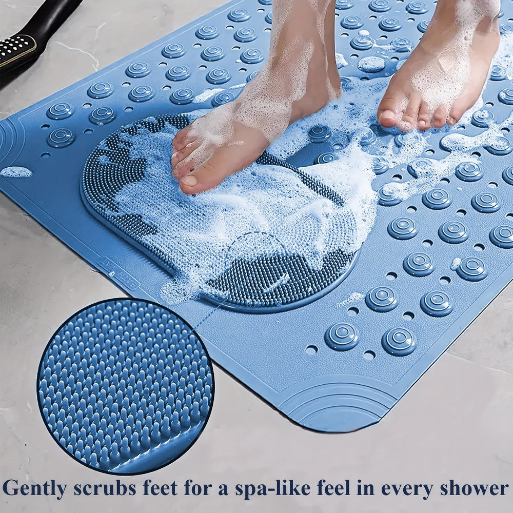 Non-Slip Bath Tub Shower Mat 27x14 Inch with Suction Cups & Drain Holes | Foot Massage Textured | Machine Washable Bathroom Safety Mat