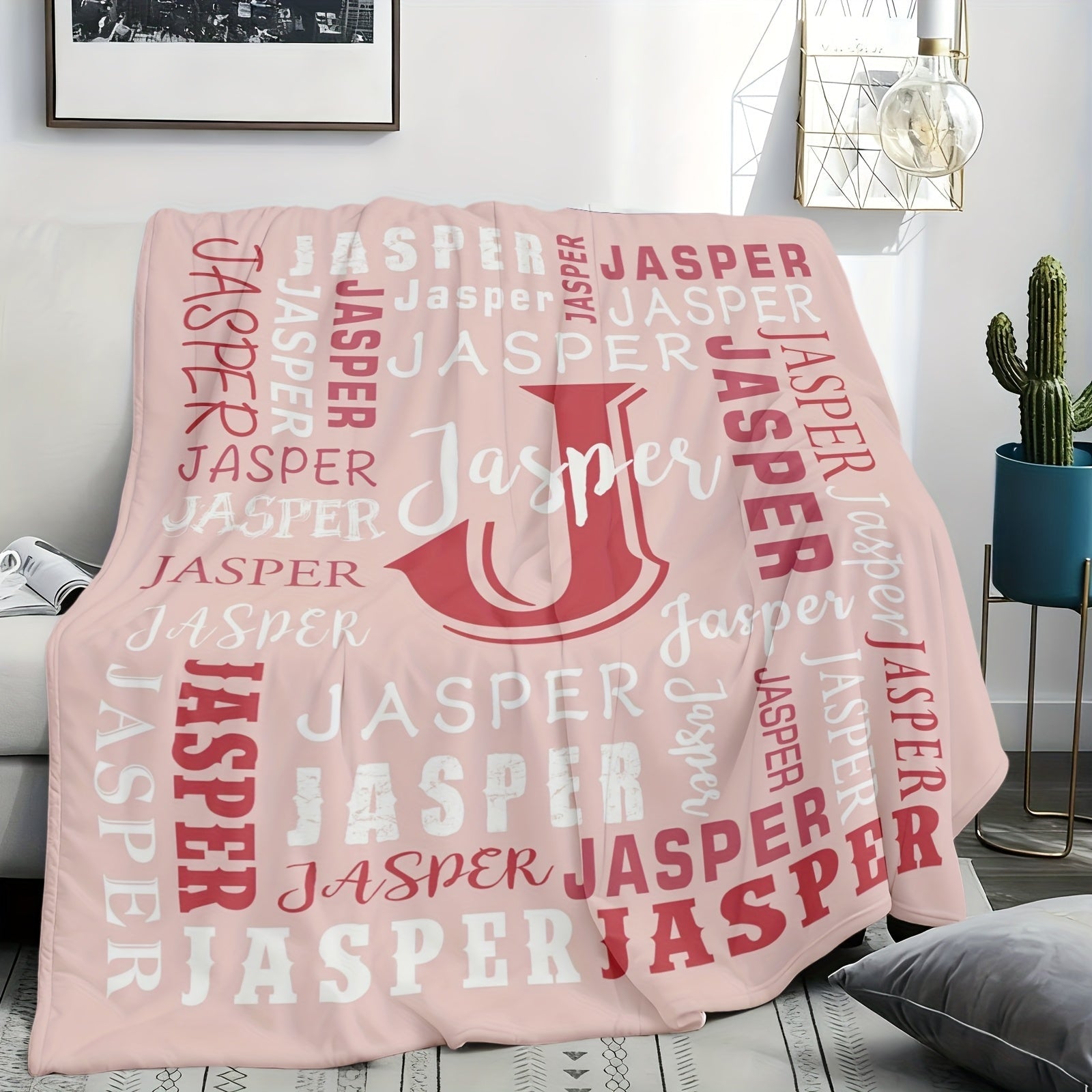 Personalized Flannel Blanket 280GSM Custom Name - Soft All-Season Throw Blanket for Home Picnic Travel, Cozy Polyester Gift Blanket Multi-Color Options