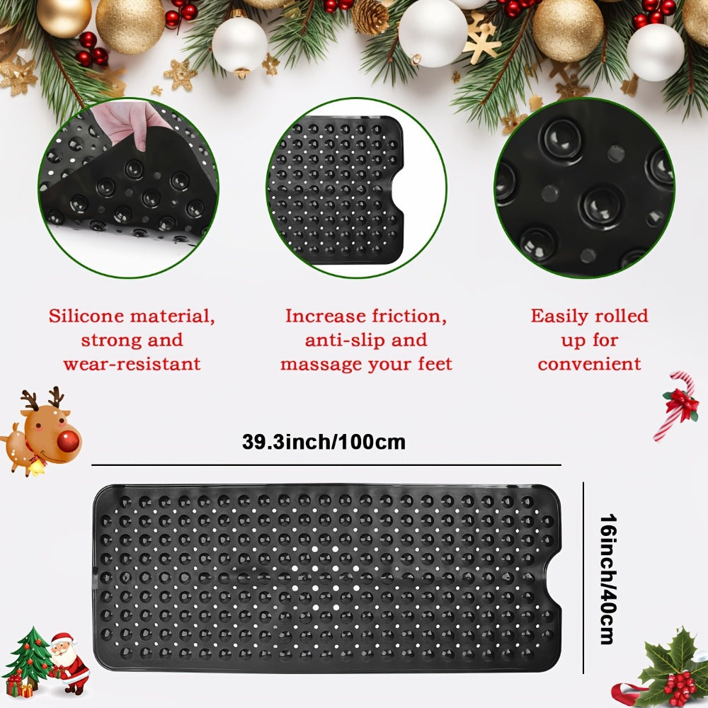 Non-Slip Shower Mat with Suction Cups & Massage Rings - Quick Drain Bath Mat for Shower, Bathtub, Hotel & Bathroom - Round Hole Design Anti-Slip Rug