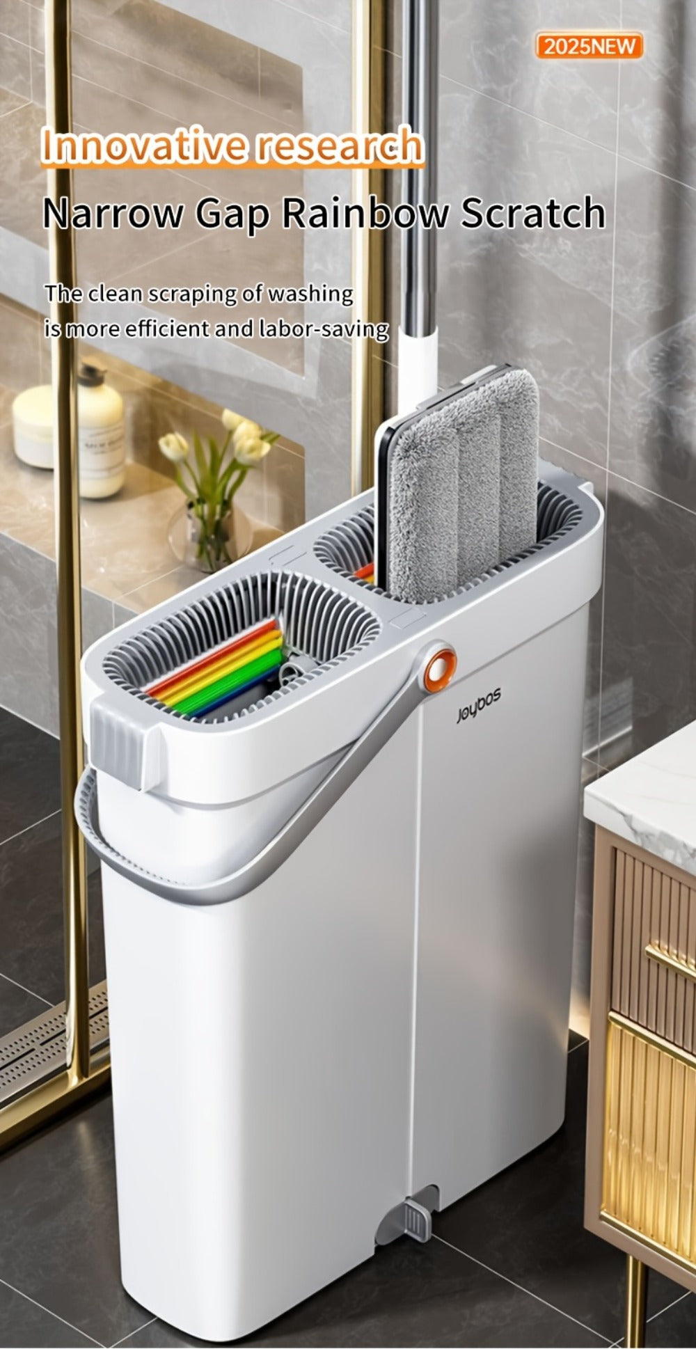 Flat Mop and Bucket Set with Metal Rod 360 Degree Swivel Head Reusable Microfiber Pads Hands-Free Wringing Wet Dry Floor Cleaning System for Hardwood Tile Bathroom Bedroom Living Room