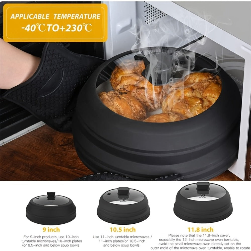 Collapsible Microwave Cover Splatter Guard with Silicone Handle - BPA Free Foldable Food Cover Lid for Microwave Oven 8.5 9.8 10.5 11.8 Inch in Black Red Grey Blue