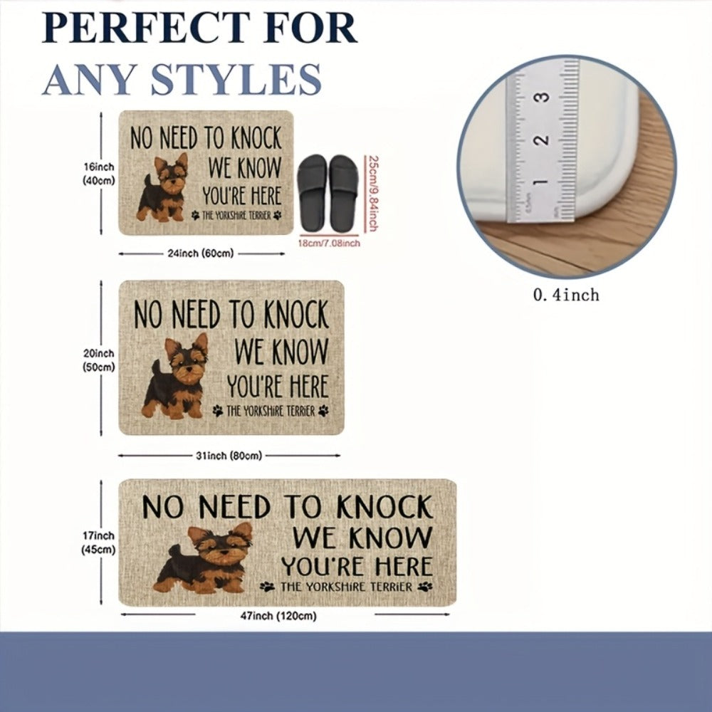 Yorkshire Terrier Floor Mat Non-Slip Polyester Rug | Linen Texture Entryway Kitchen Doormat, Unique Dog Lover Gift