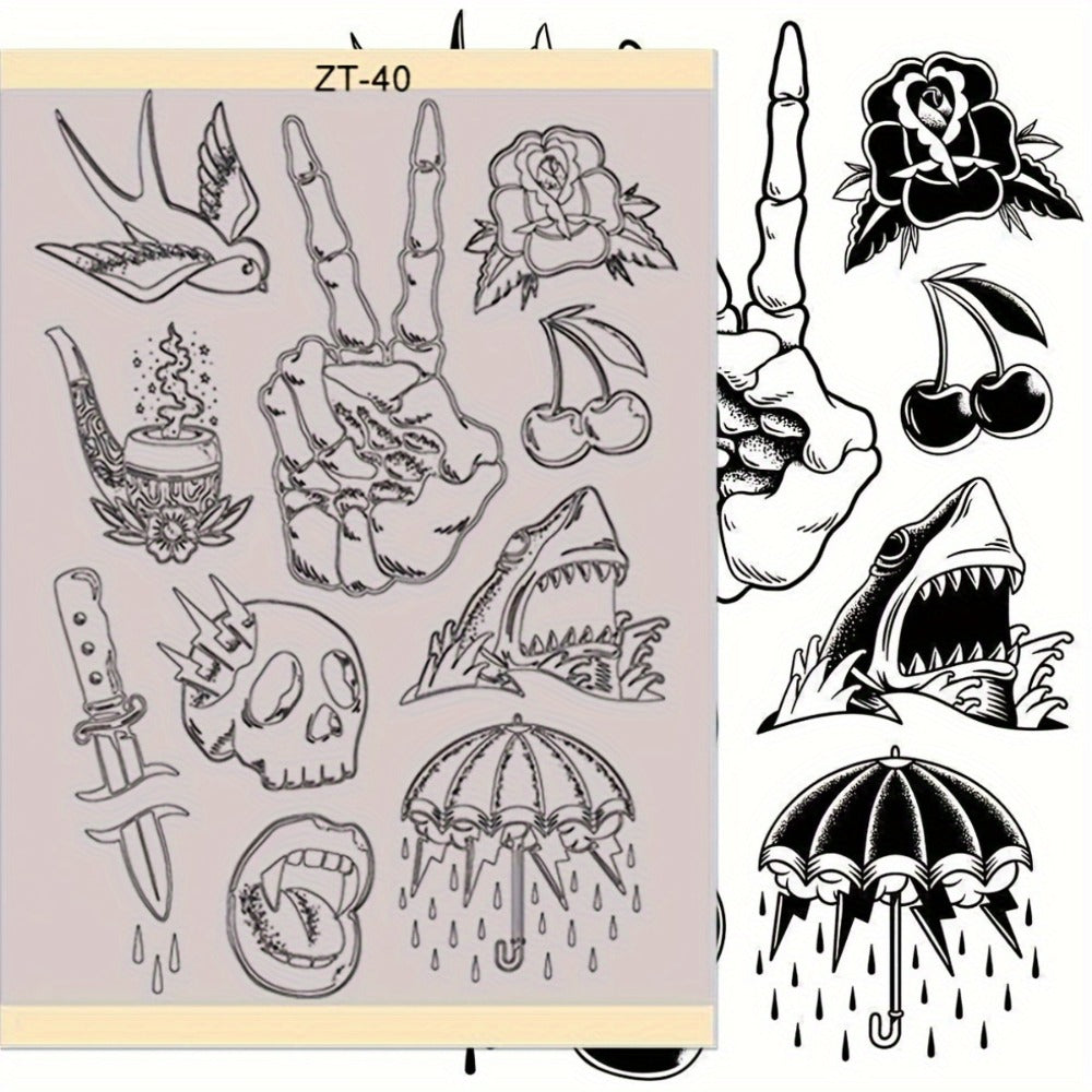 Tattoo Stencil Transfer Kit ¨C 2x Transfer Gel, 10x A4 Blank Thermal Stencil Paper & 1x Pre-Drawn Pattern Sheet ¨C Complete Tattoo Transfer Solution for Artists & Beginners