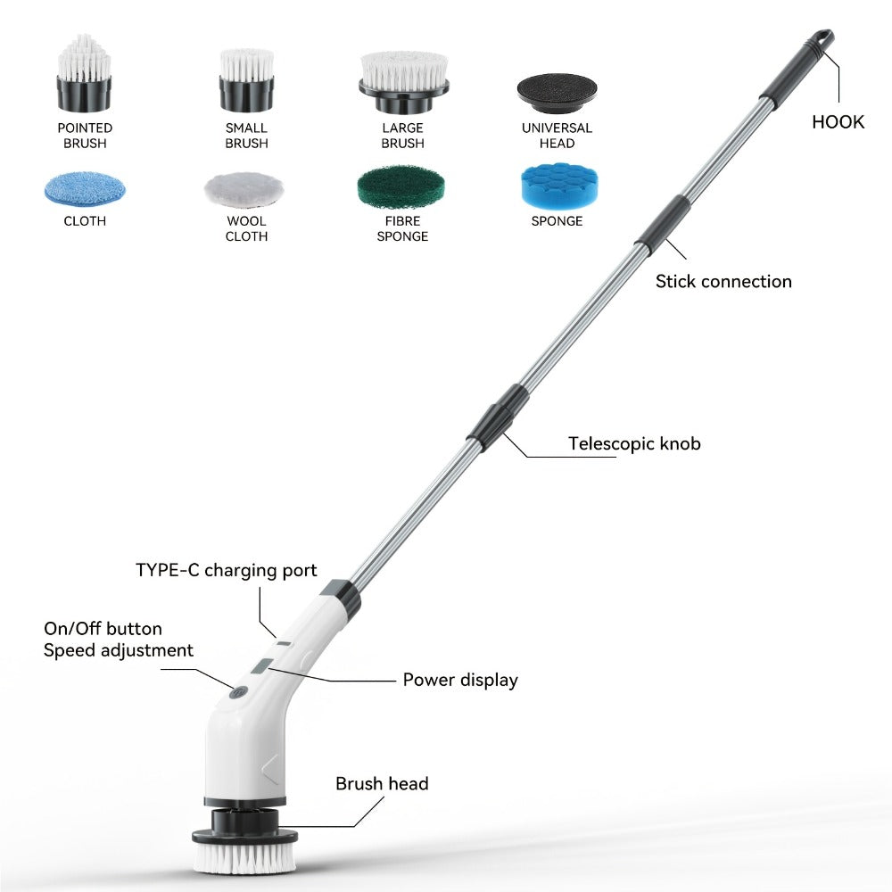 Telescopic Electric Cleaning Brush with Long Handle, 7-in-1 & 14-in-1 Multifunctional Power Scrubber Kit, Replaceable Brush Heads, Household Floor Kitchen Bathroom Tile Grout Scrubbing Tool