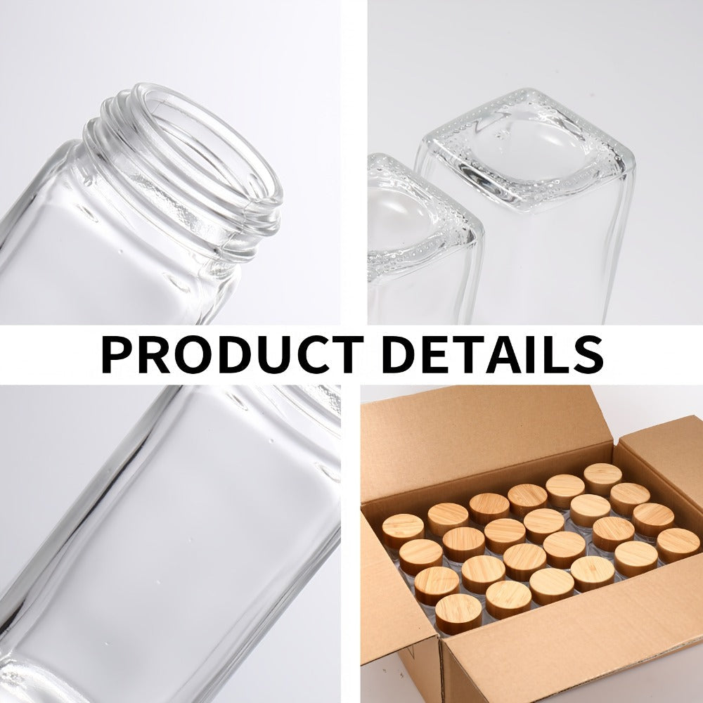 Glass Spice Jars 4oz with Bamboo Lids Labels and Collapsible Funnels Seasoning Storage Bottles for Spice Rack Cupboard Pantry Kitchen Organization 15 24 or 36pcs
