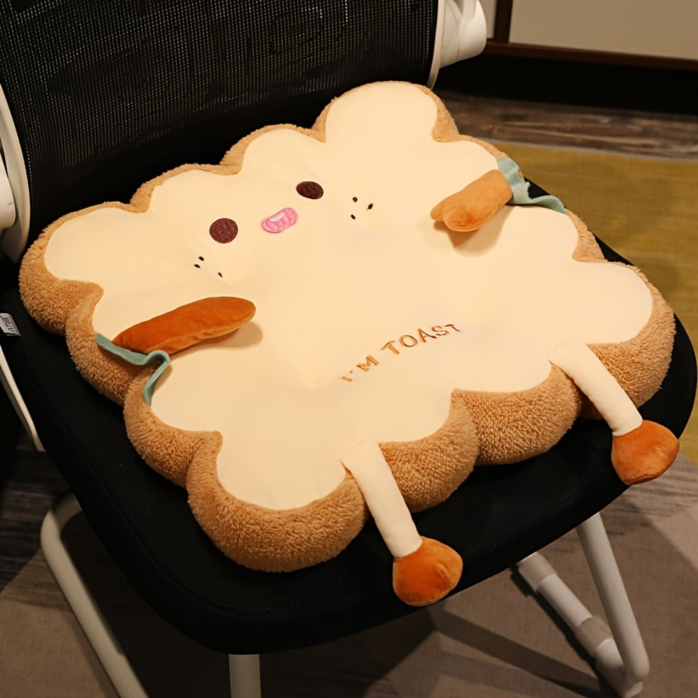 Kawaii Plush Toast Cushion Cute Bread Shaped Seat Pillow Funny Face Expression Soft Stuffed Food Pillow for Office Chair Car Sofa Bedroom Gift