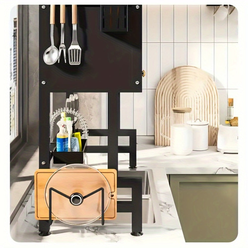Dish Drying Rack Multi-Tier Kitchen Countertop Drain Rack with Dustproof Cover, Large Capacity Bowl Chopstick Utensil Storage Shelf Organizer for Kitchen Sink