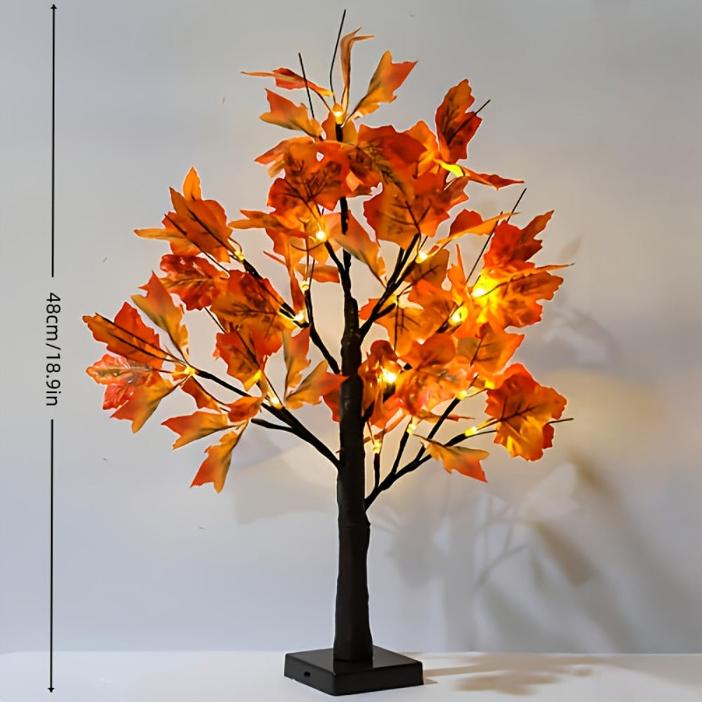 LED Maple Leaf Tree Decor Light Up Desktop Ornament 2 Pack | 24 LED Battery Powered Warm Light | Autumn Thanksgiving Table Lamp for Home Bedroom Party Wedding Holiday Gift