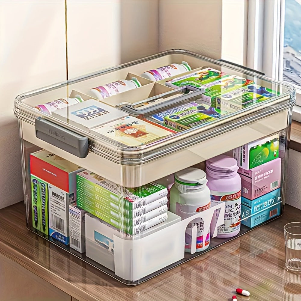 Medicine Storage Box Pill Organizer Multi-Layer Plastic with Handle Large Capacity First Aid Storage Container for Home Travel Office Medicine Cabinet Organizer