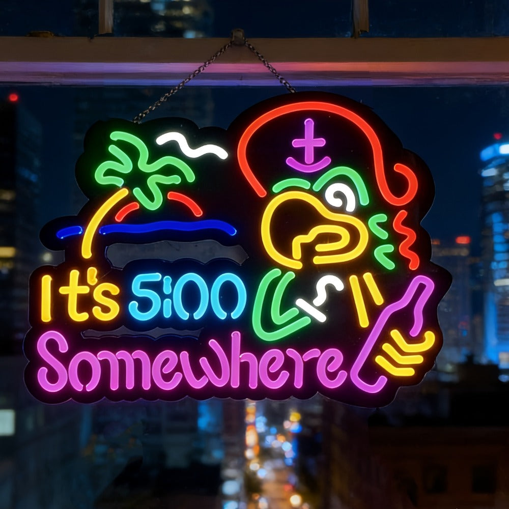 Neon Light Sign Beer O'Clock It's 5 O'Clock Somewhere Bar Sign LED Wall Decor for Man Cave Home Bar Pub Game Room Party Birthday Bedroom Window Decoration Gift