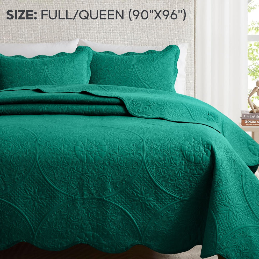 Quilted Bedspread Set 3 Piece ¨C Soft Floral Coverlet with Pillow Shams, Lightweight Breathable Quilt for Bedroom & Guest Room, All Season Bed Cover