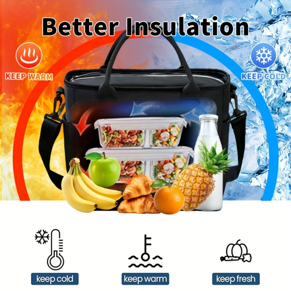 Insulated Lunch Bag Extra Large 11L Thermal Tote with Adjustable Shoulder Strap and Handle Hot Cold Food Carrier Beach Cooler Bag for Outdoor Picnic Work in Black Purple Green Grey